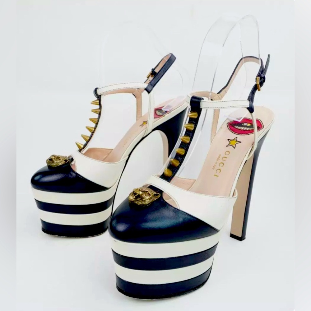 GUCCI. Calfskin Angel T-Strap Platform High Heel Pumps size 7